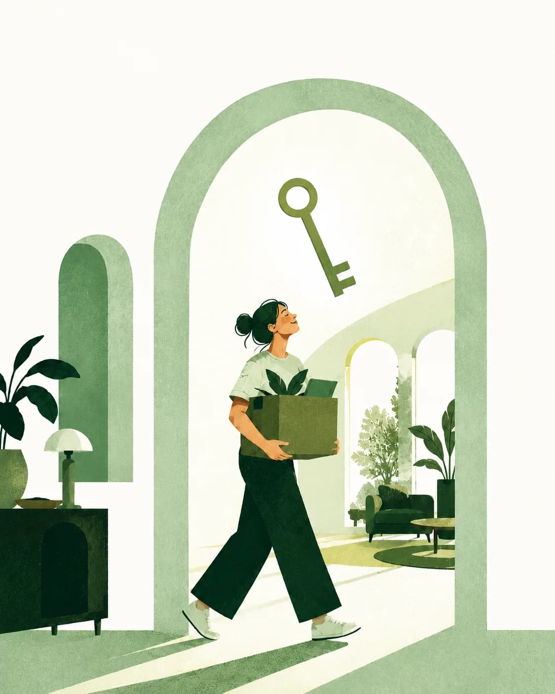 Ilustración de una inquilina mudándose con su caja
