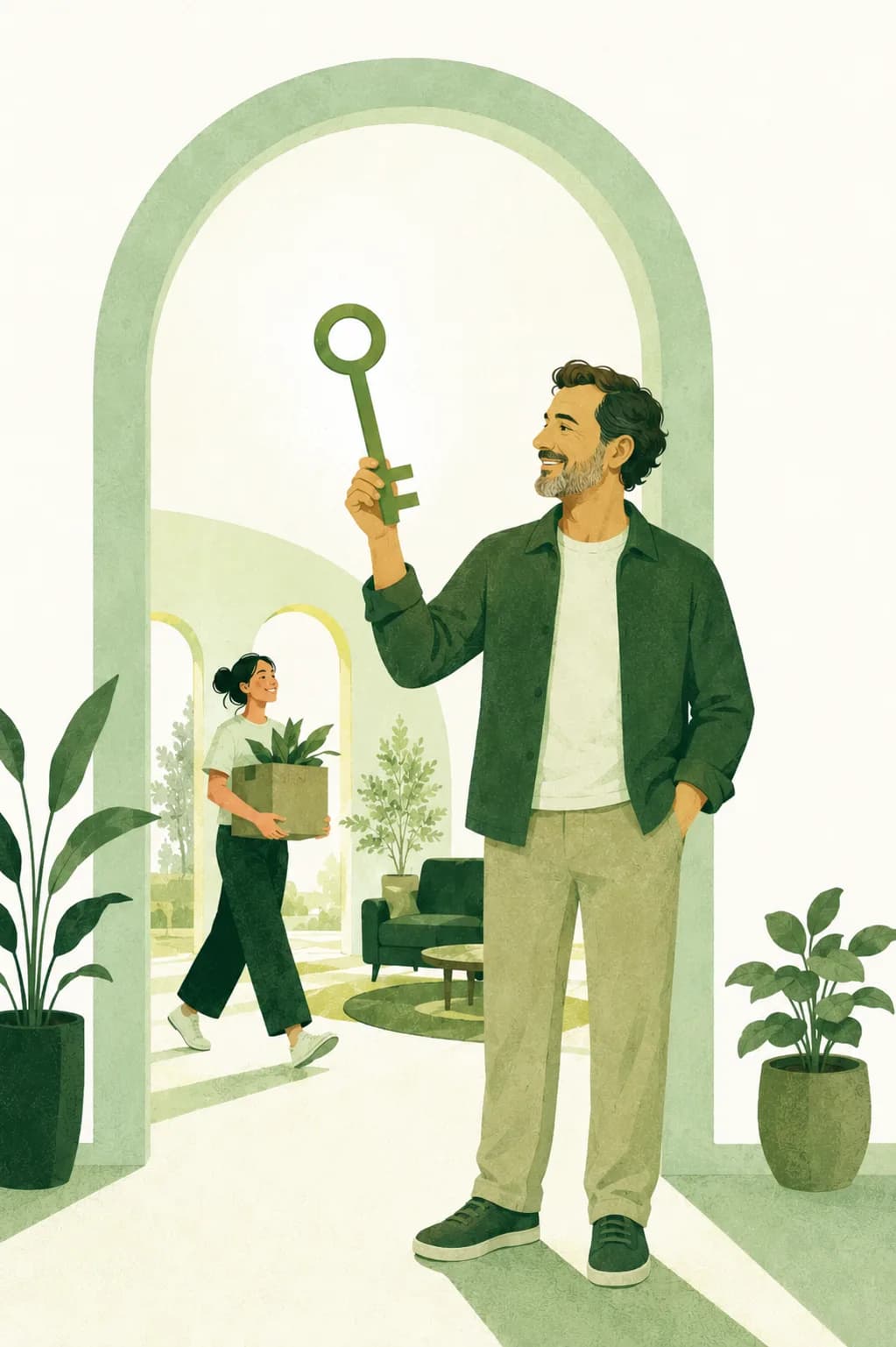 Ilustración de un propietario entregando la llave